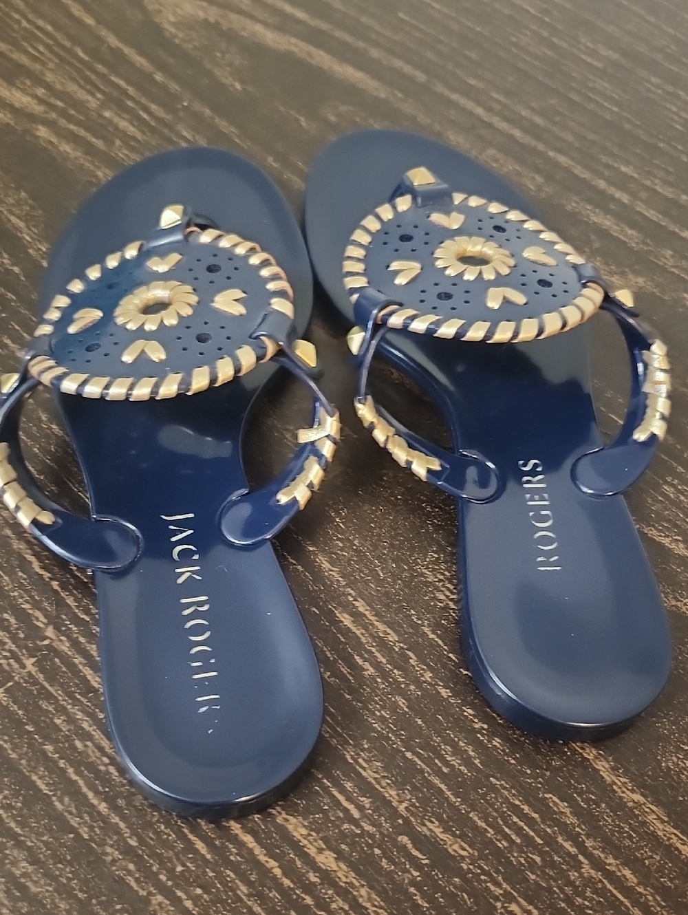 Jack Rogers Georgica Navy And Gold Sandals Size 7 - Picture 2 of 4